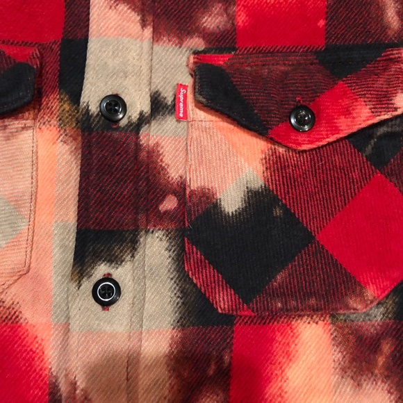 SOLD* Supreme Bleach Splatter Red Plaid Shirt - Picture 4 of 8